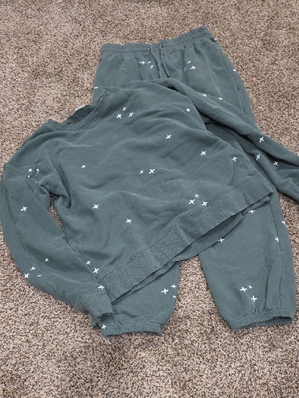 Hem & Thread Olive Green Joggers with White Star Motif Set